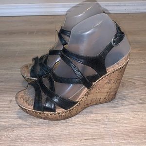 Boc born concepts cork black leather wedges
